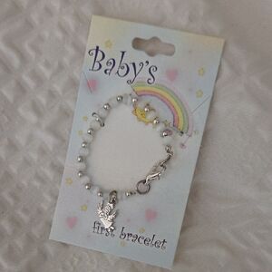 Baby's First Bracelet - Silver and White Angel Charm Bracelet